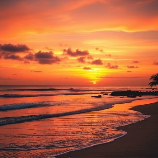 A serene beach in Bali, Indonesia at sunset