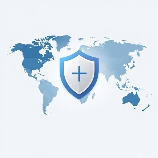 A shield icon superimposed on a world map, representing travel insurance