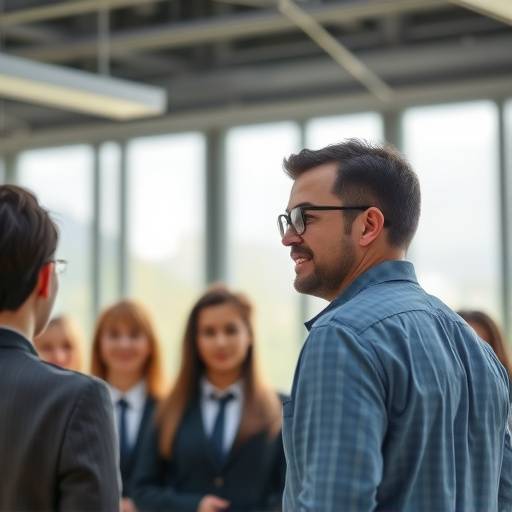 Image of a manager overseeing a group of people at a location