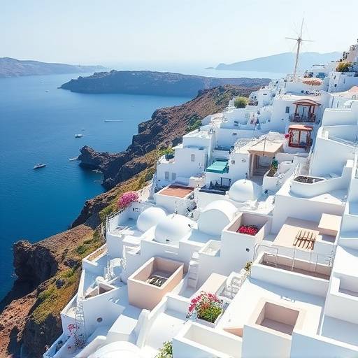 White buildings overlooking the Aegean Sea in Santorini, Greece